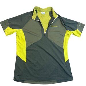 Columbia Womens Half-Zip Shirt XL Green & Yellow Polyester Short Sleeve Lightwei